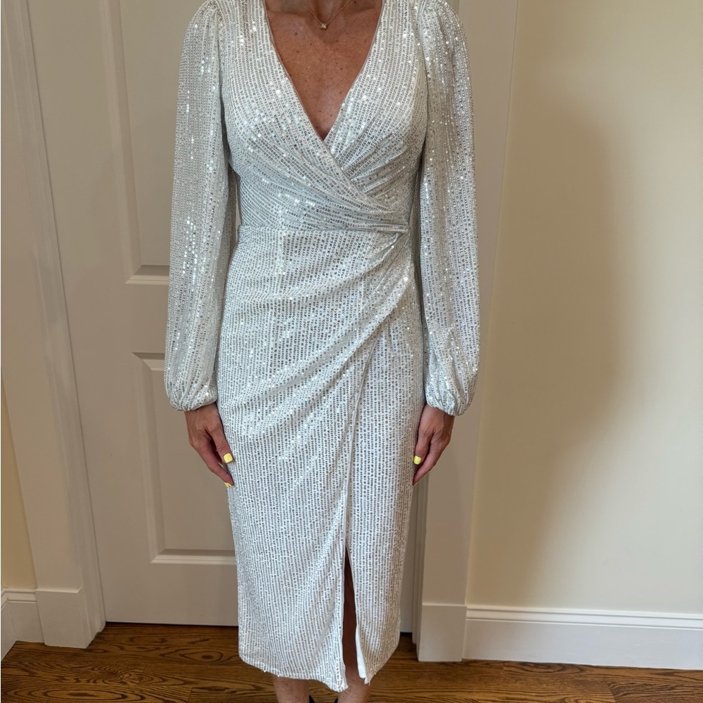 Brand New Silver Sequin Elegant Wrap Dress (with tags)